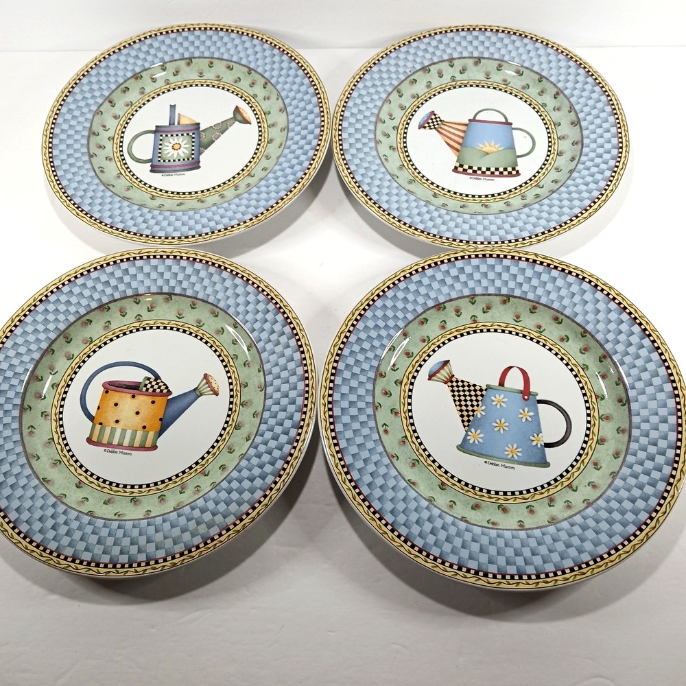 Debbie Mumm Sakura Watering Cans Salad Plates Set 4 1999 Country Farmhouse NIB